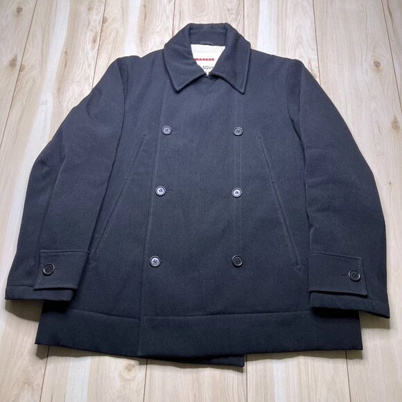 Prada Mens Black Long Sleeve Double Breasted Woolen Classic Pea Coat Size 54 - Picture 1 of 16